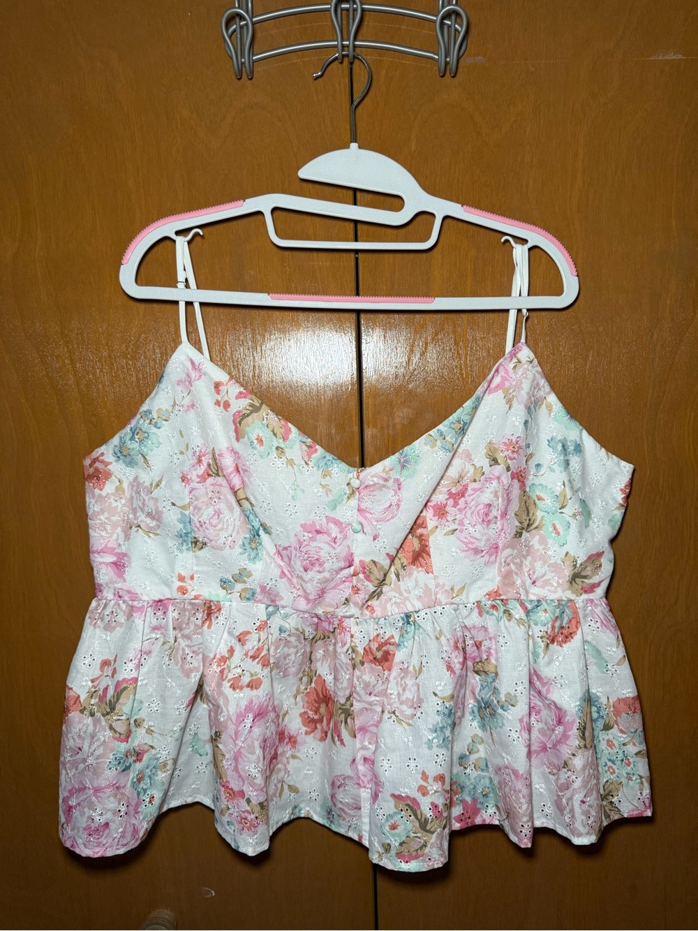 ARULA Pastel Floral Eyelet Smocked Cami - White, Pink, Blue & Green
